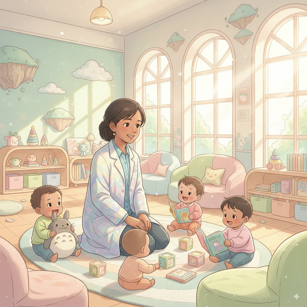 Parent engaging baby with toys and stories